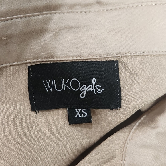 Wuko Gals~ Satin like long sleeve pearl buttons down, sand midi dress, Sz XS - Picture 11 of 13